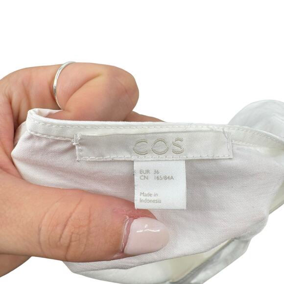 COS White Poplin Long Sleeve V-neck Side Tie Wrap Longline Top - Picture 12 of 13